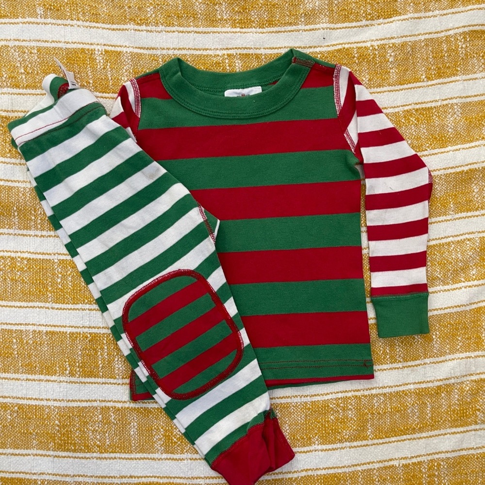 Hanna Andersson Toddler 18-24M Organic Cotton Striped Pajama Set Red Green White